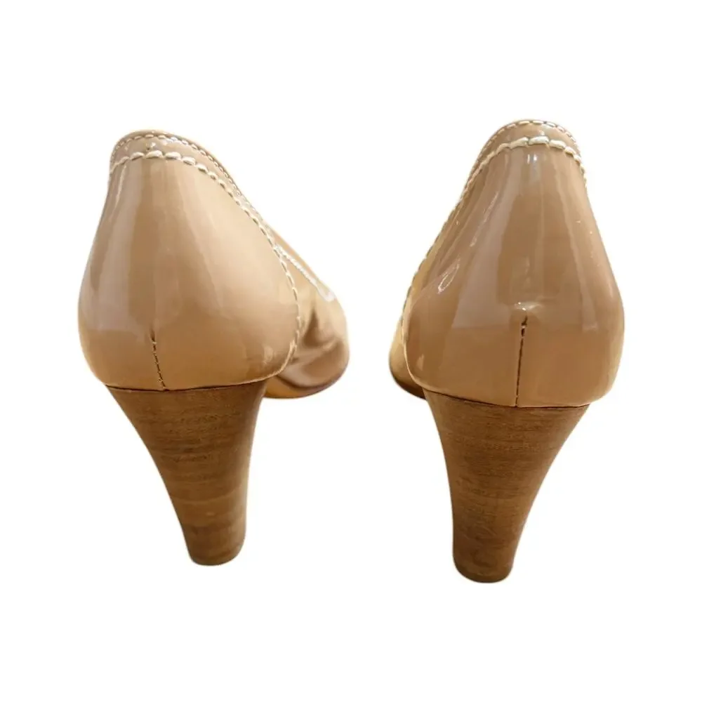 AGL Patent Leather Pump Round Toe Heel Shoe Italy Natural Cream EU 38 US 7.5 EUC - Picture 9 of 11